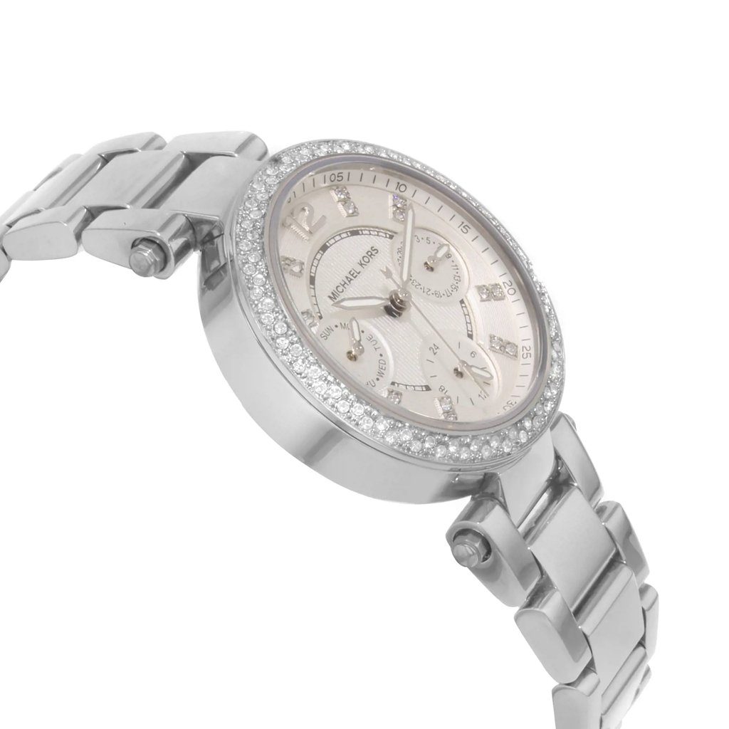 View Of Opposite Crown Facing Side Of Michael Kors MK5615 Stainless Steel Watch Display Model Condition
