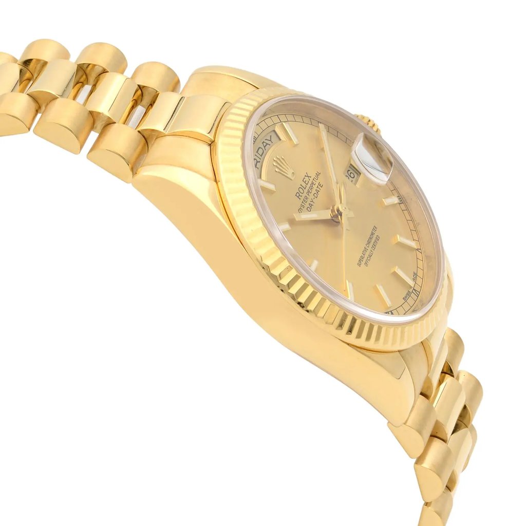 View Of Opposite Crown Facing Side Of Rolex 118238 Gold 18kt Watch Pre Owned Condition