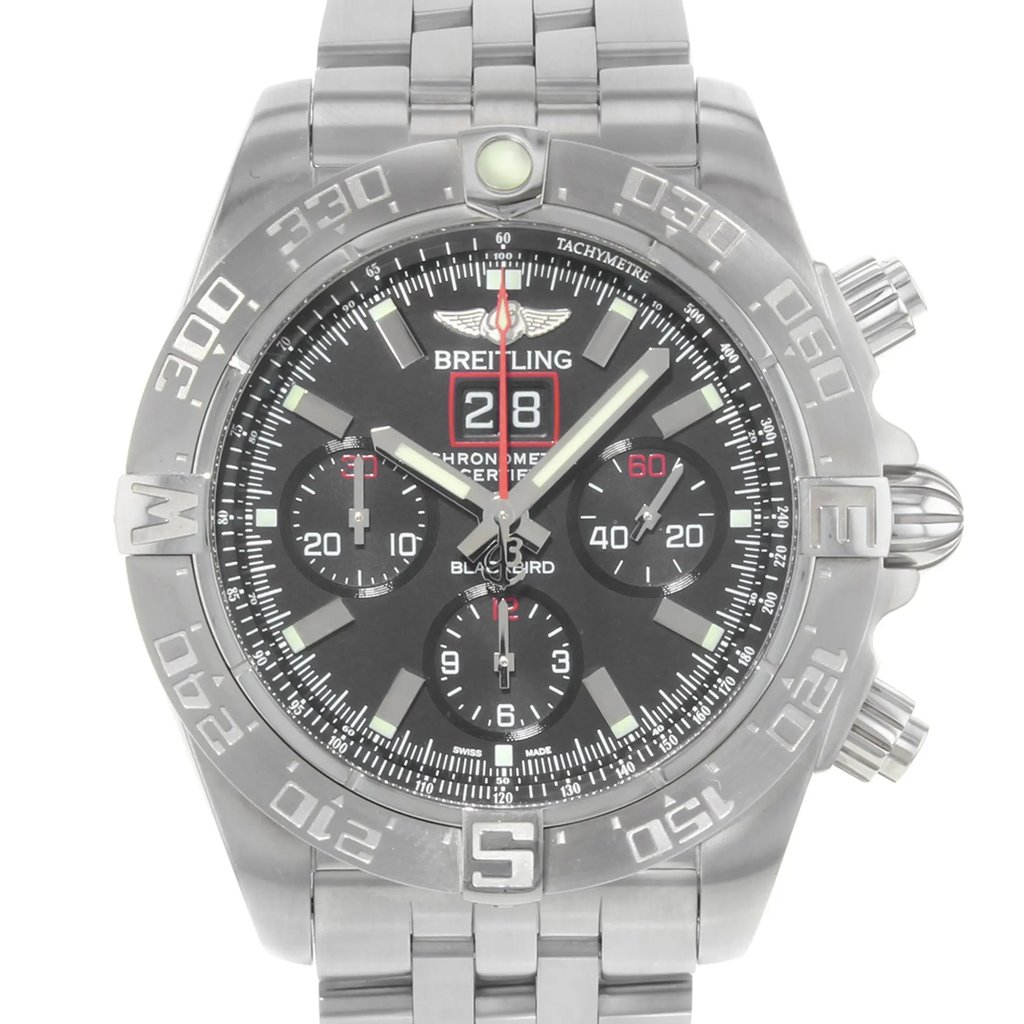 Up Close Front Facing Picture Of Breitling A4436010/BB71-379A Stainless Steel Watch Display Model Condition