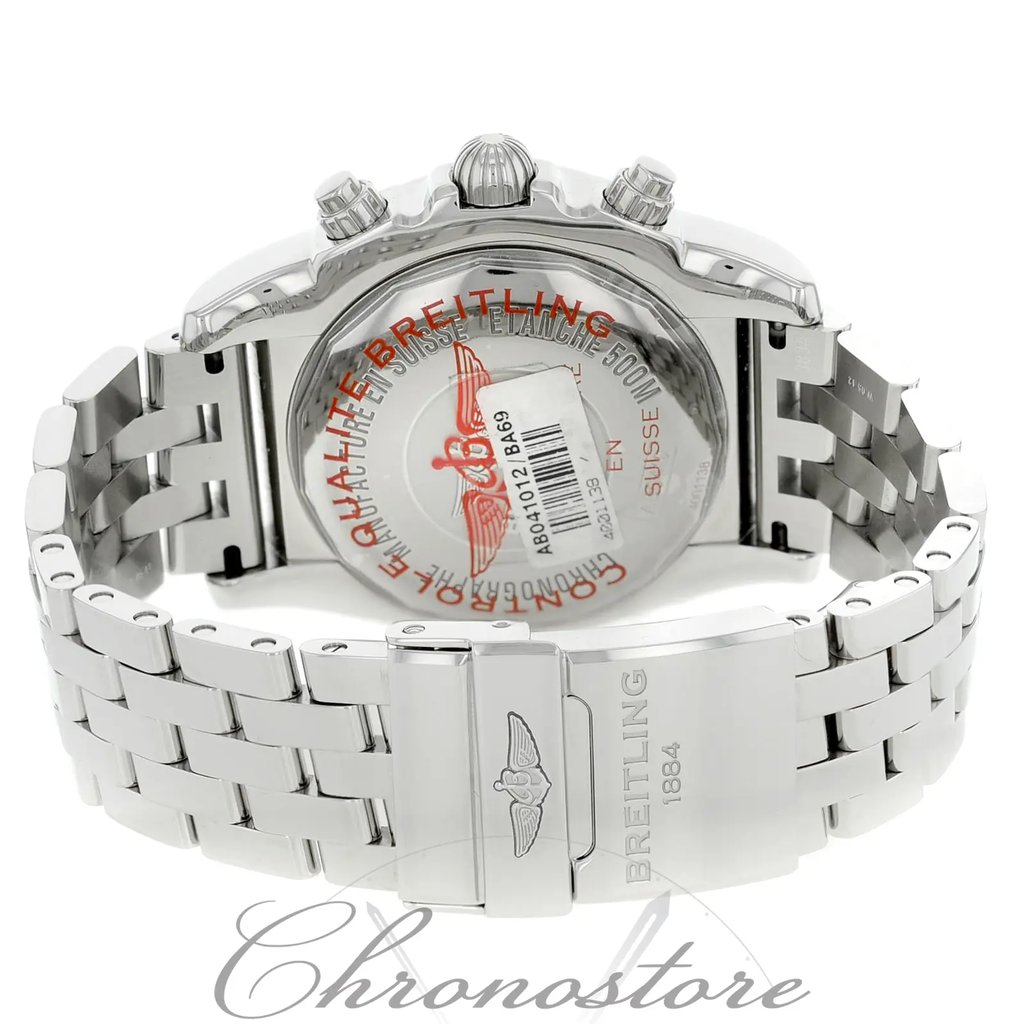 Back View Of {Caseback} Back Case And Closed Stainless Steel Band Of Breitling AB041012/BA69-383A Watch Display Model Condition