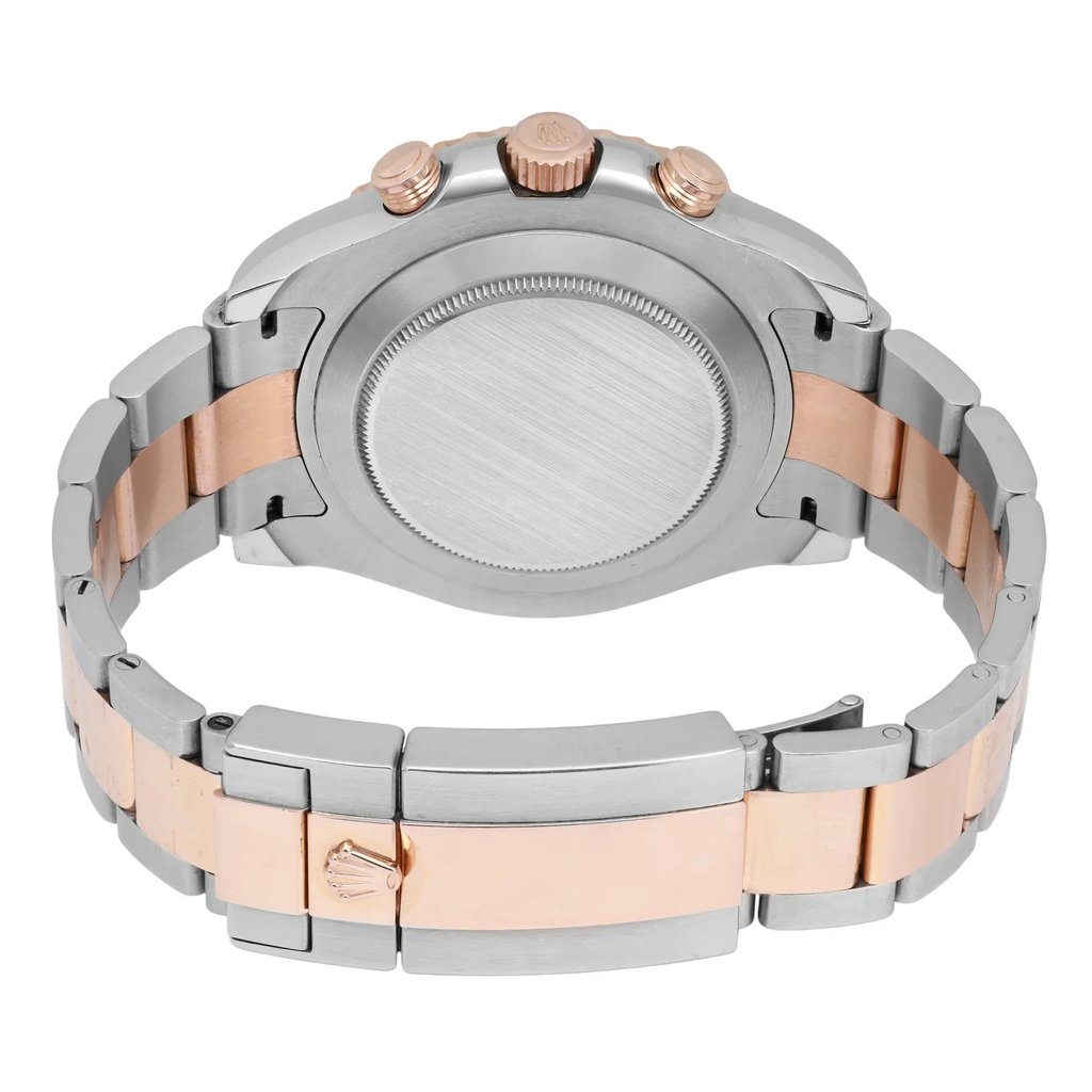 Back View Of Solid Back Case And Closed Stainless Steel,Rose Gold Band Of Rolex 116681 Watch Pre Owned Condition