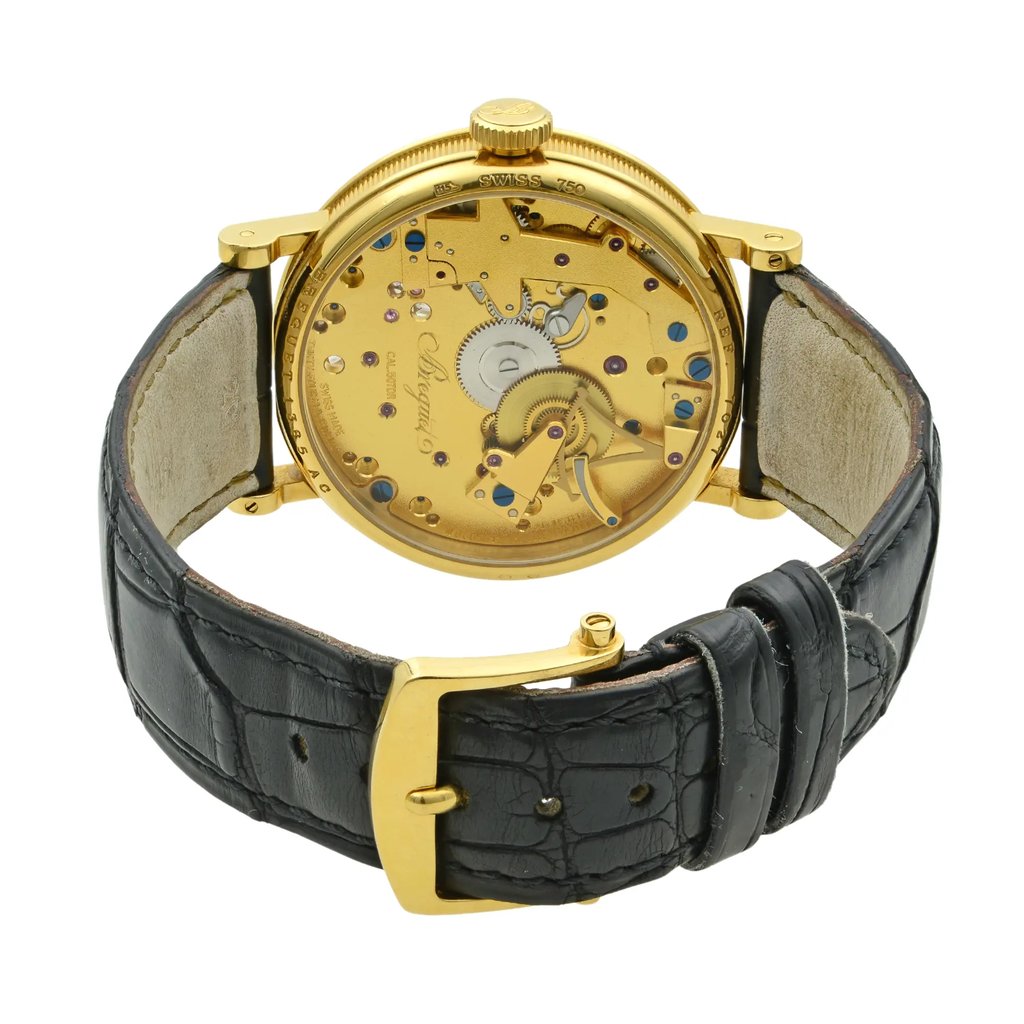 Back View Of {Caseback} Back Case And Closed Leather Band Of Breguet 7027 Watch Pre Owned Condition