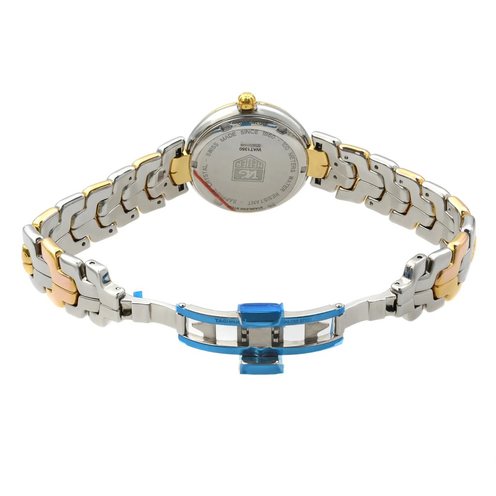 Back View Of Solid Back Case And Open Stainless Steel,Gold Band Of TAG Heuer WAT1350.BB0957 Watch Pre Owned Condition
