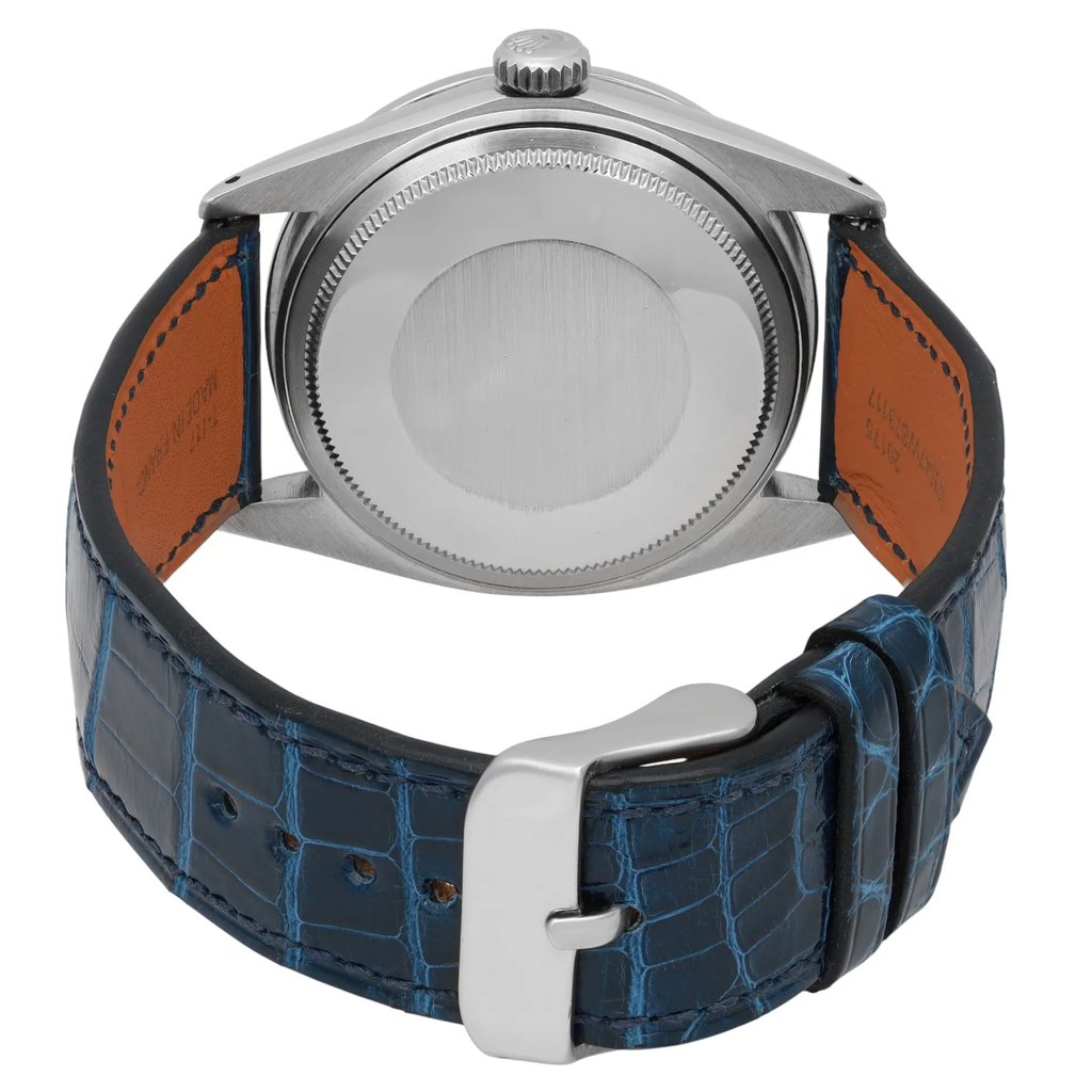 Back View Of Solid Back Case And Closed Leather Band Of Rolex 1601 Watch Pre Owned Condition
