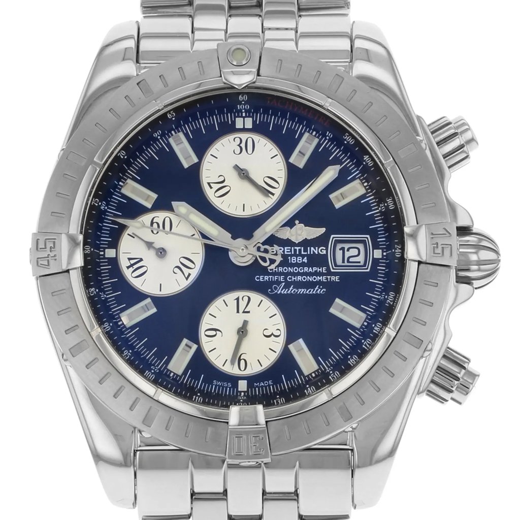 Up Close Front Facing Picture Of Breitling A1335611/B719-SS Stainless Steel Watch Pre Owned Condition