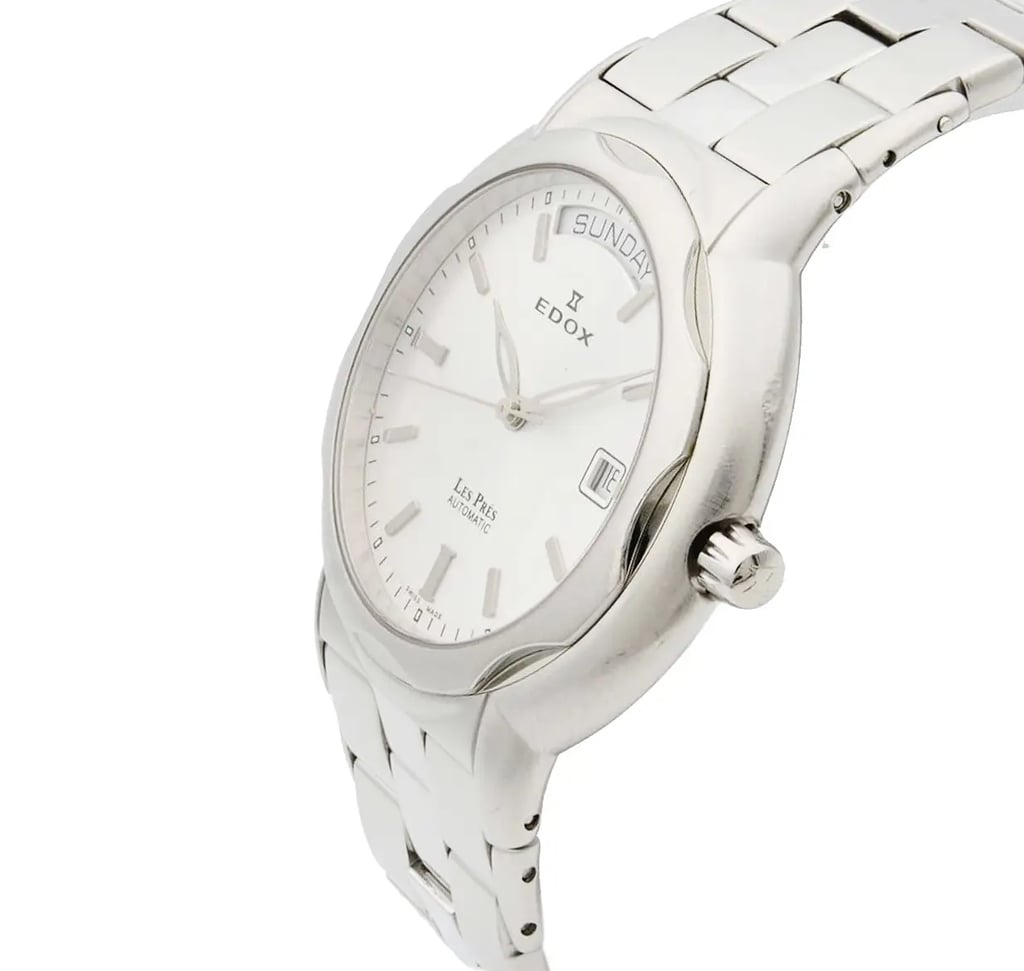 View Of Crown Facing Side Of Edox 83001 Stainless Steel Watch Pre Owned Condition