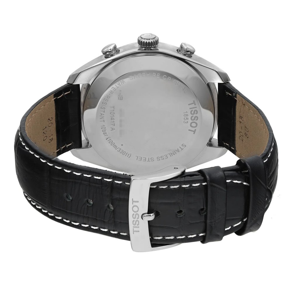 Back View Of Snap Back Case And Closed Leather Band Of Tissot T101.417.16.051.00 Watch Display Model Condition