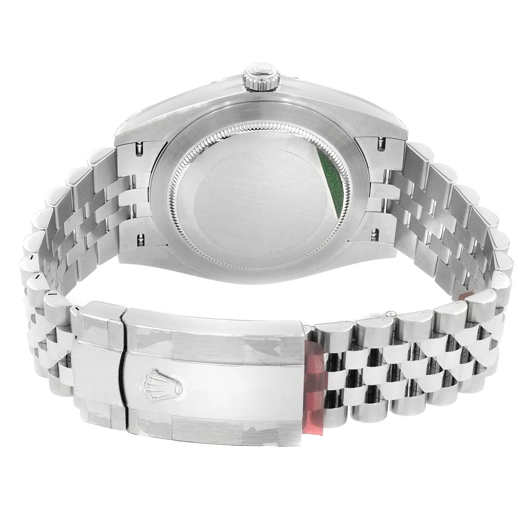Back View Of {Caseback} Back Case And Closed Stainless Steel Band Of Rolex M126300-0014 Watch Pre Owned Condition
