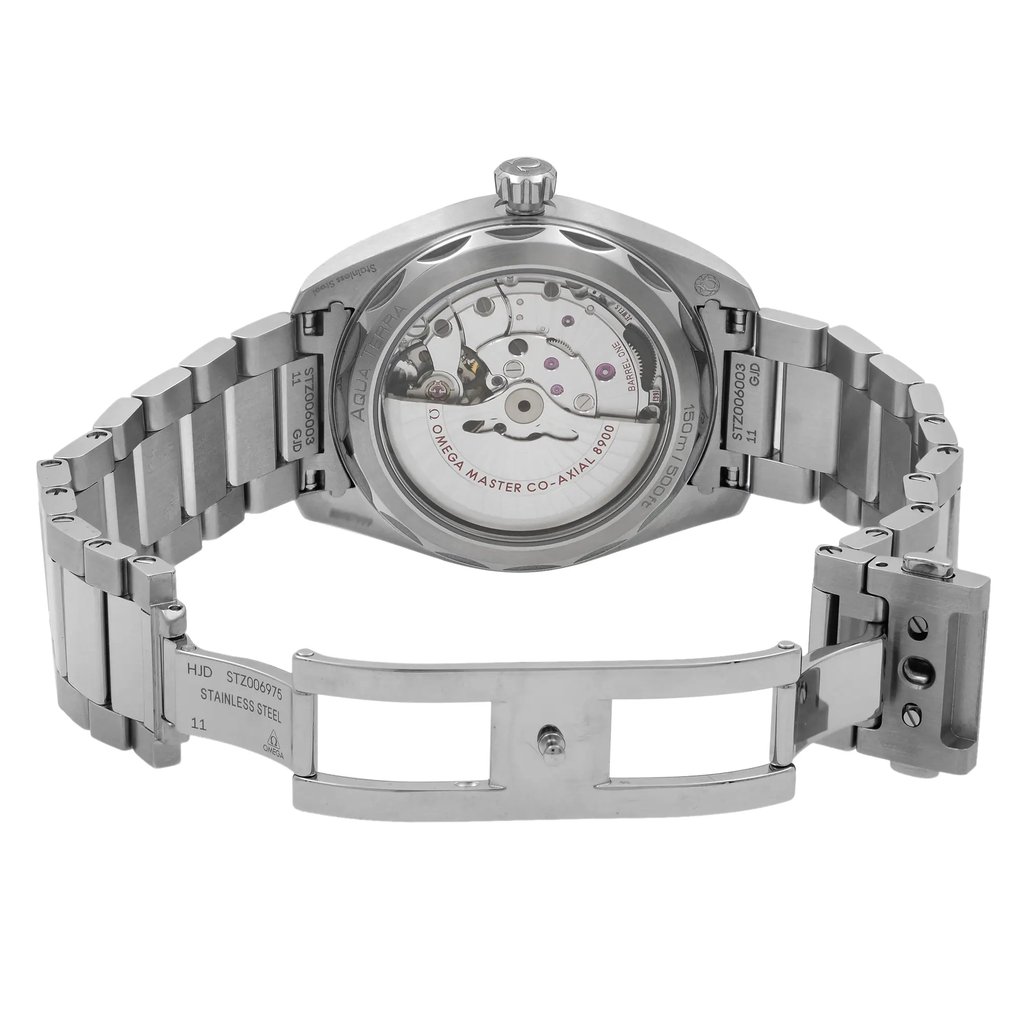 Back View Of Exhibition Back Case And Open Stainless Steel Band Of OMEGA 220.10.41.21.01.001 Watch Display Model Condition