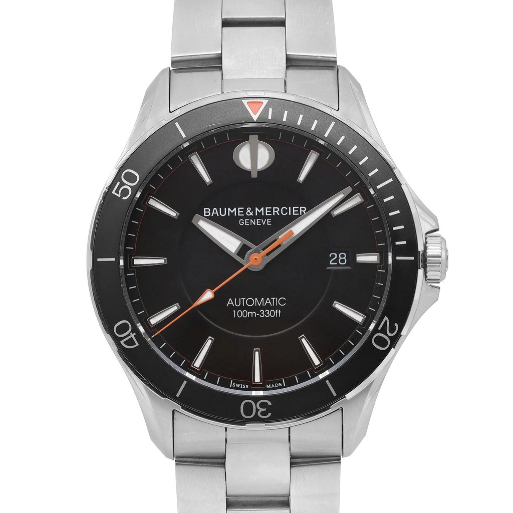 Up Close Front Facing Picture Of Baume & Mercier 10340 Stainless Steel Watch Pre Owned Condition