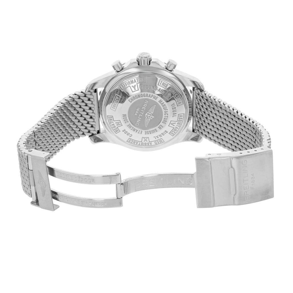 Back View Of {Caseback} Back Case And Open Stainless Steel Band Of Breitling A2336035-C833-152A Watch Display Model Condition