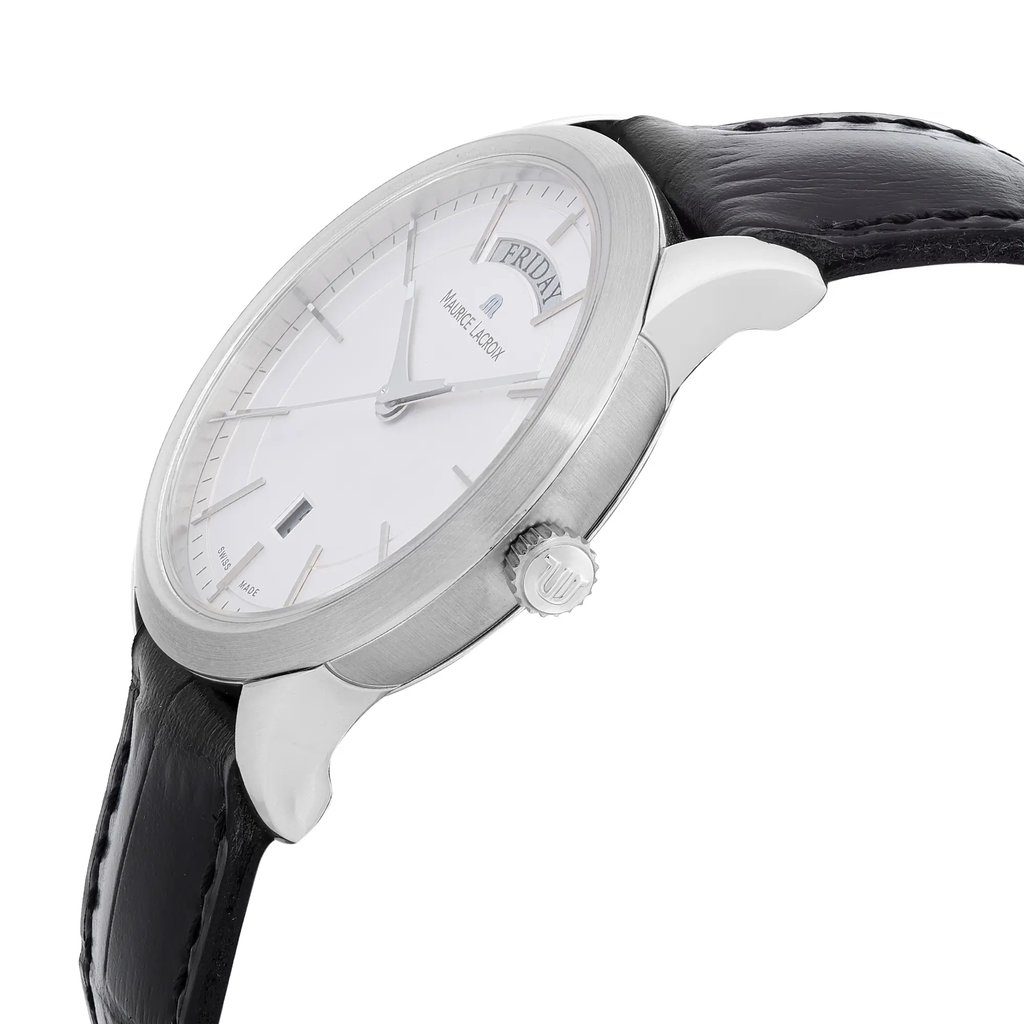 View Of Crown Facing Side Of Maurice Lacroix LC1007-SS001-130 Stainless Steel Watch Unworn Condition