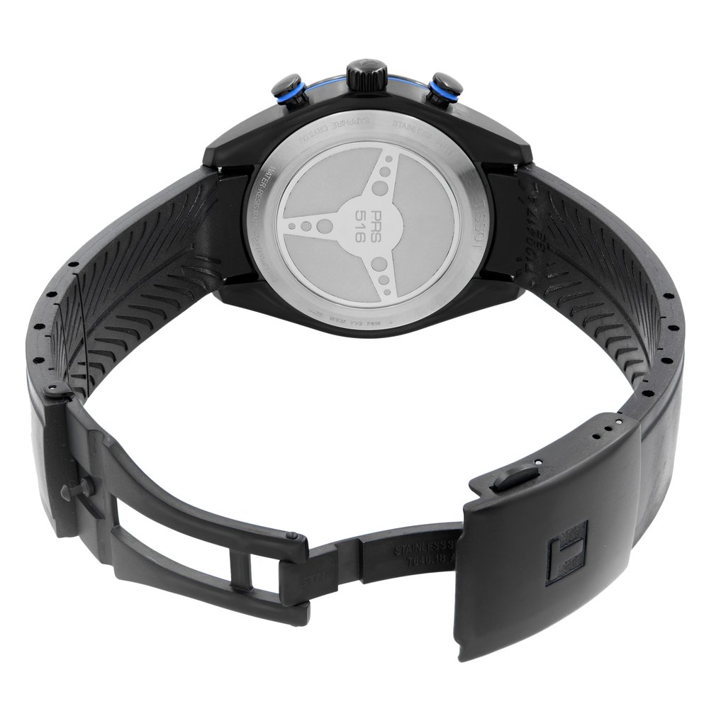 Back View Of Solid Back Case And Open Rubber Band Of Tissot T100.417.37.201.00 Watch Display Model Condition