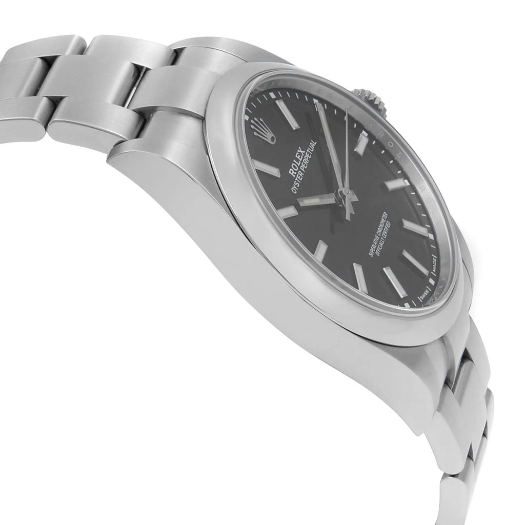 View Of Opposite Crown Facing Side Of Rolex 114300BKSO Stainless Steel Watch Display Model Condition