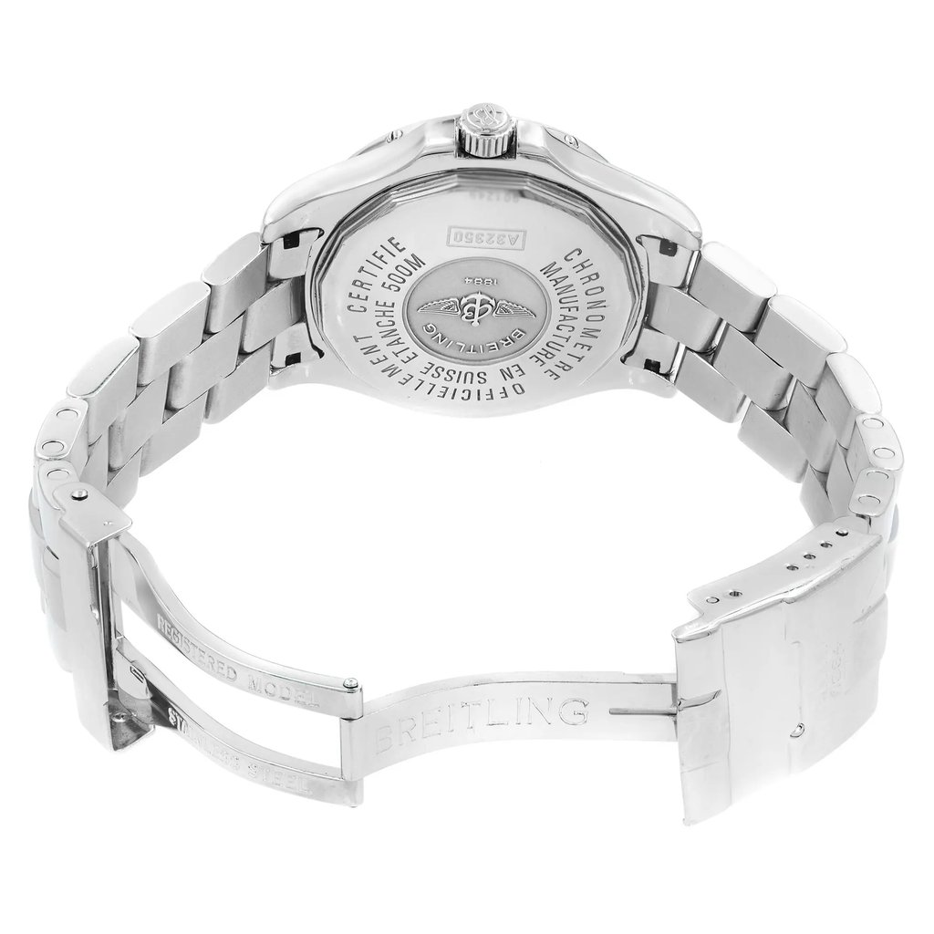 Back View Of {Caseback} Back Case And Open Stainless Steel Band Of Breitling A32350 Watch Pre Owned Condition