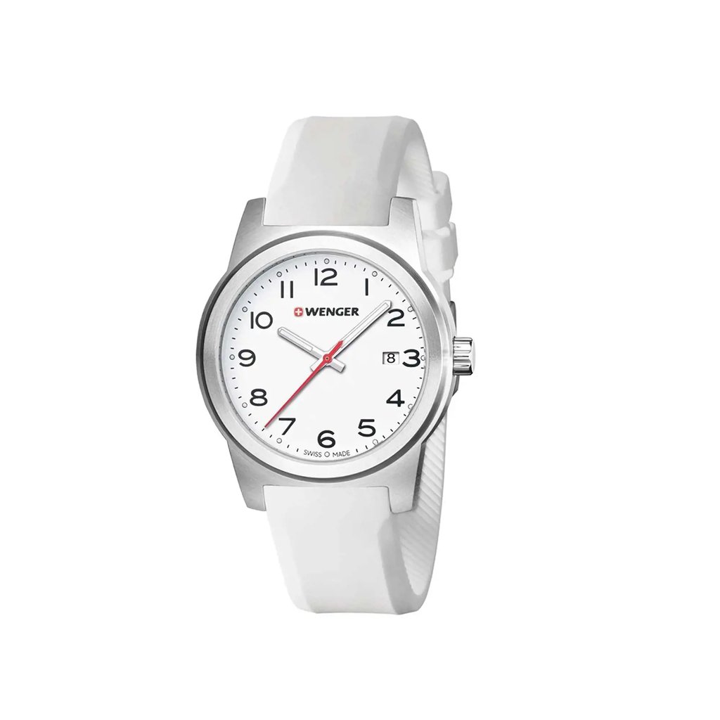 Front Full View Of Wenger 01.0441.147 Stainless Steel Watch Display Model Condition Excellent