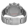 An image of a wristwatch showcasing the back view with a focus on the closed clasp. The watch features a stainless steel bracelet and a round case back. The angle is slightly elevated, providing a clear view of the clasp and the engraved details on the case back. The condition of the watch is a display model, evident from its pristine appearance. The image is taken from a close distance to highlight the craftsmanship and material quality.