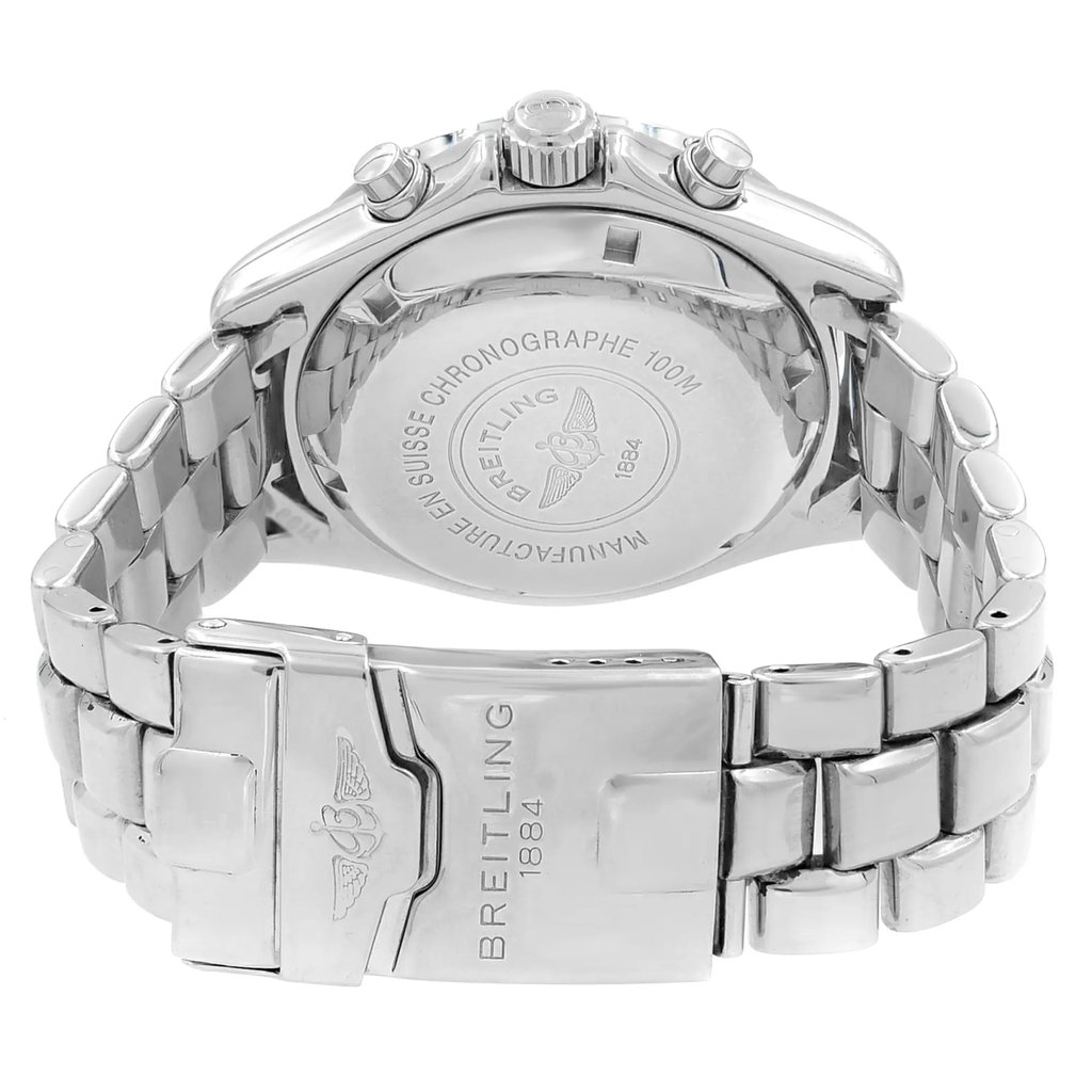 Back View Of {Caseback} Back Case And Closed Stainless Steel Band Of Breitling A13035.1 Watch Pre Owned Condition