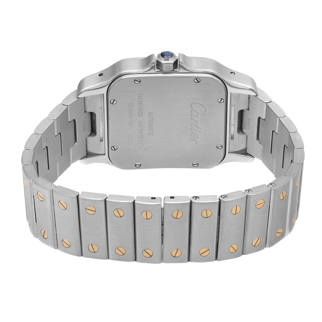 Back View Of Screwback Back Case And Closed Stainless and Solid Gold Band Of Cartier W20099C4 Watch Pre Owned Condition