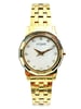 An image of a Wristwatch by Wittnauer. This Pre Owned item is designed for Women, featuring a Casual style. It has a Quartz movement and an Analog display with a White dial color. The indices include 12-Hour Dial,Diamond Markers. The band is made of Gold Plated,Stainless Steel and the case is made of Gold Plated,Stainless Steel. The watch has a Round shape with a case size of 27 mm and a case thickness of 7 mm.