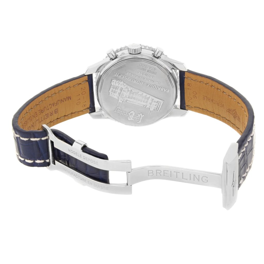 Back View Of {Caseback} Back Case And Open Leather Band Of Breitling AB0130C5/C894-719P Watch Display Model Condition