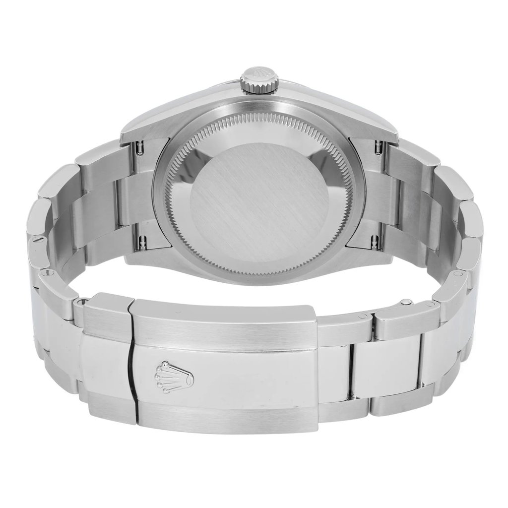 Back View Of Solid Back Case And Closed Stainless Steel Band Of Rolex 126200 Watch New Condition
