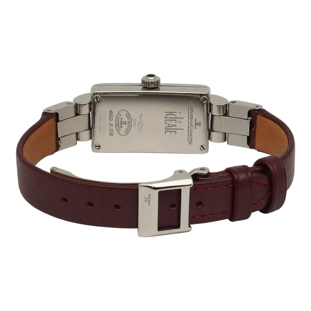 Back View Of Screwback Back Case And Closed Leather Band Of Jaeger-LeCoultre 460.8.08 Watch Pre Owned Condition