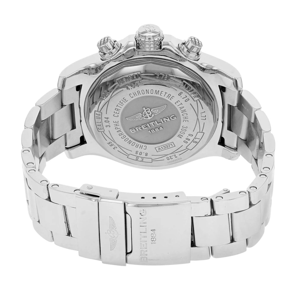 Back View Of {Caseback} Back Case And Closed Stainless Steel Band Of Breitling A1337111/BC29-168A Watch Display Model Condition