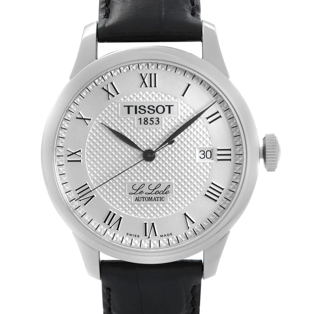 Up Close Front Facing Picture Of Tissot T41.1.423.33 Stainless Steel Watch Pre Owned Condition