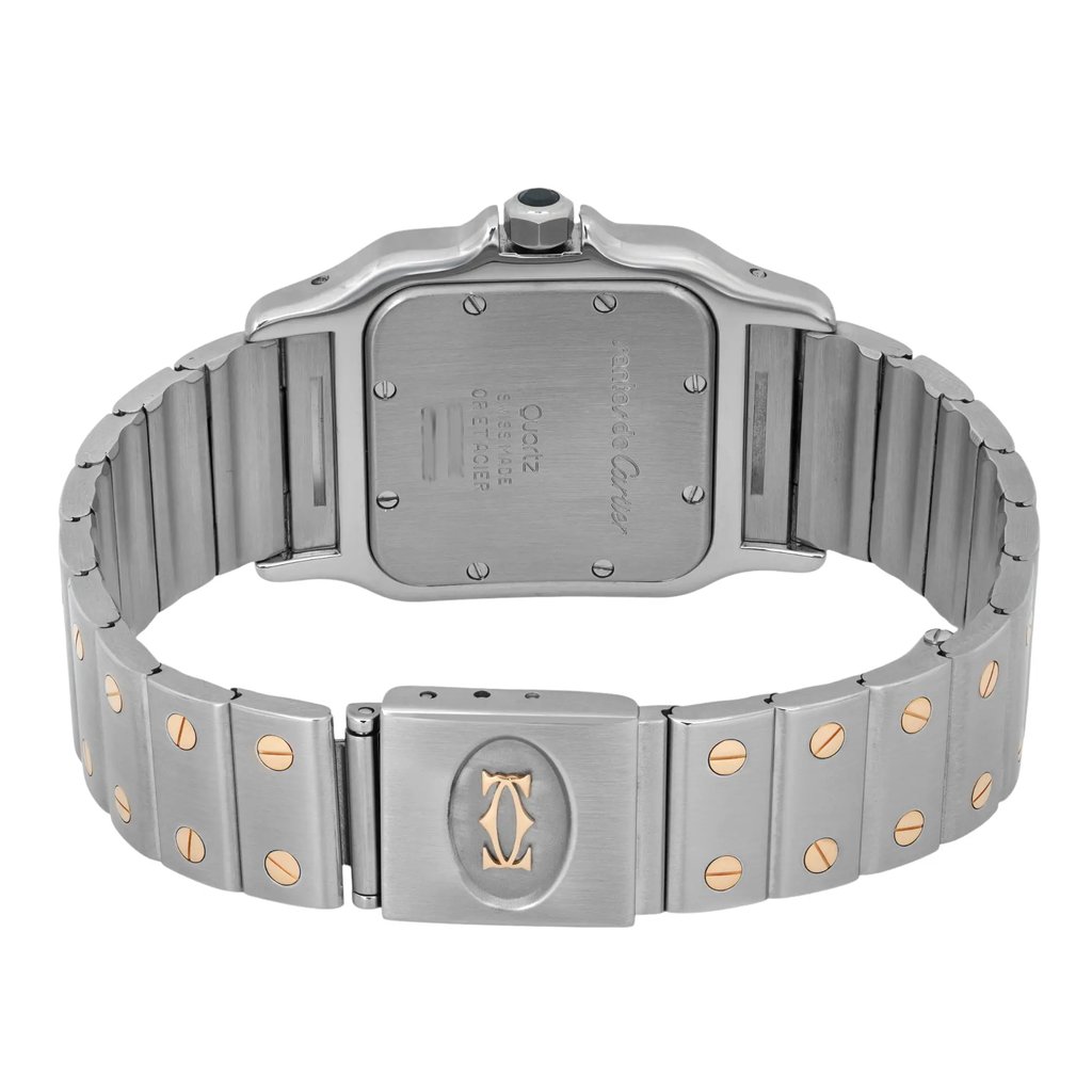 Back View Of Screwback Back Case And Closed Stainless Steel,Gold Band Of Cartier 187901 Watch Pre Owned Condition