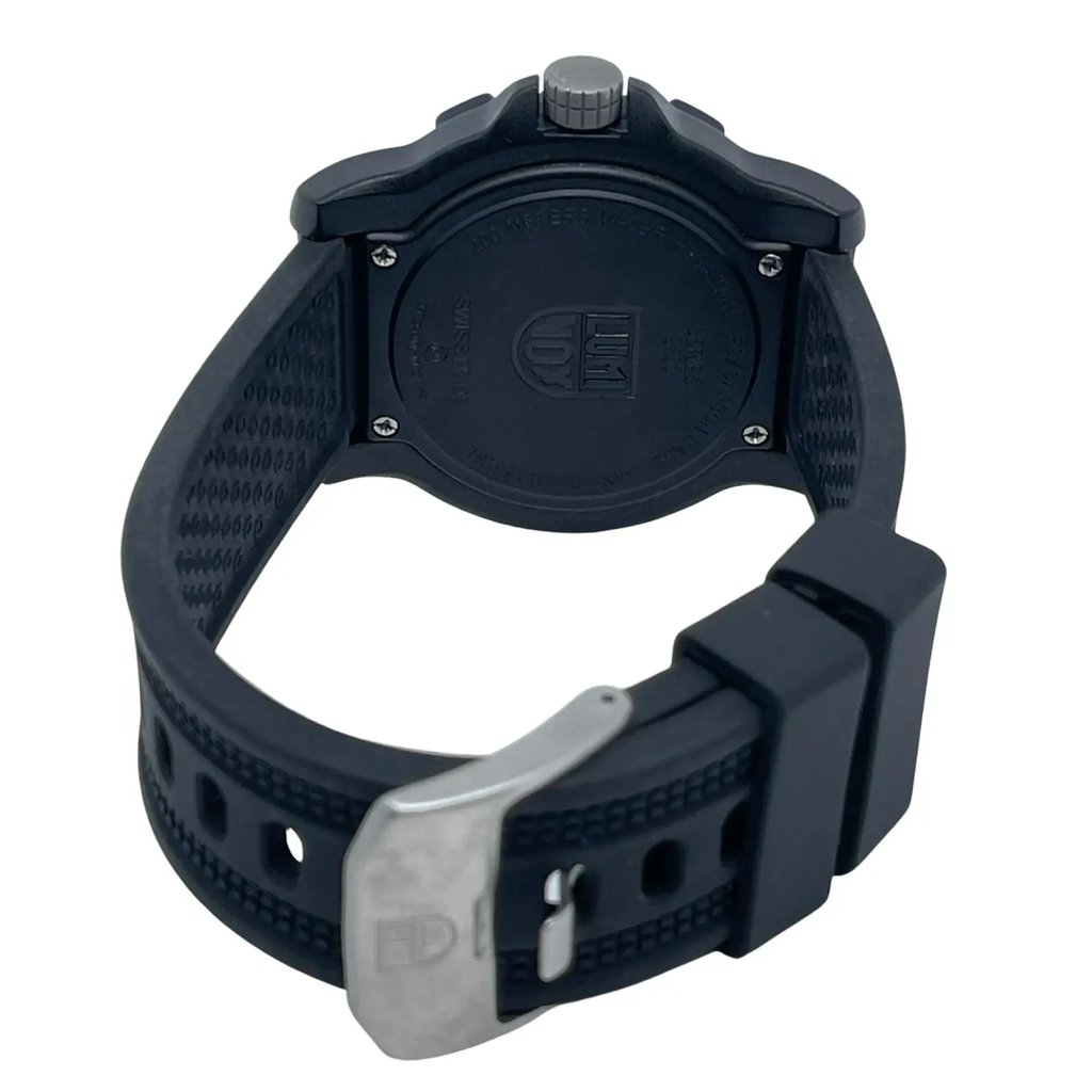 Back View Of Screwback Back Case And Closed Rubber Band Of Luminox XL.8813.LM Watch Pre Owned Condition