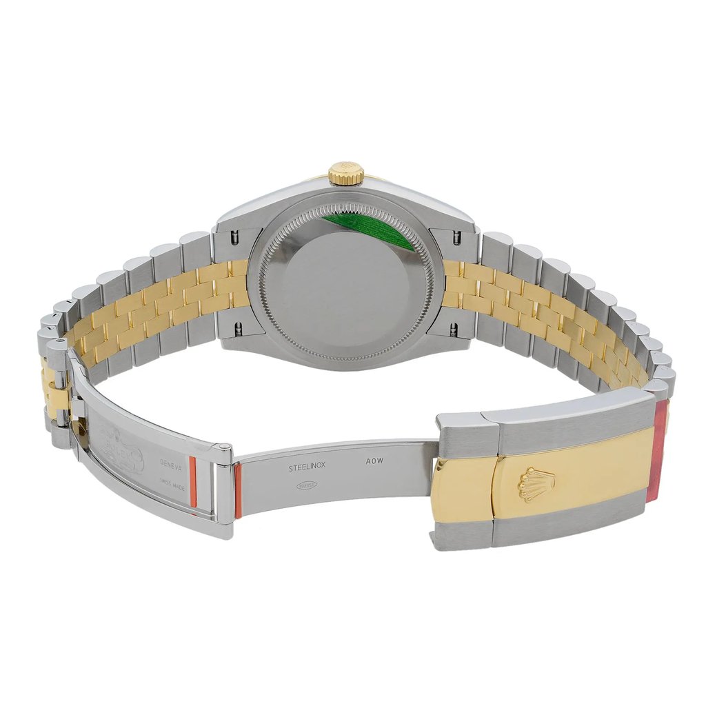 Back View Of {Caseback} Back Case And Open Stainless and Solid Gold Band Of Rolex 126233 Watch Display Model Condition