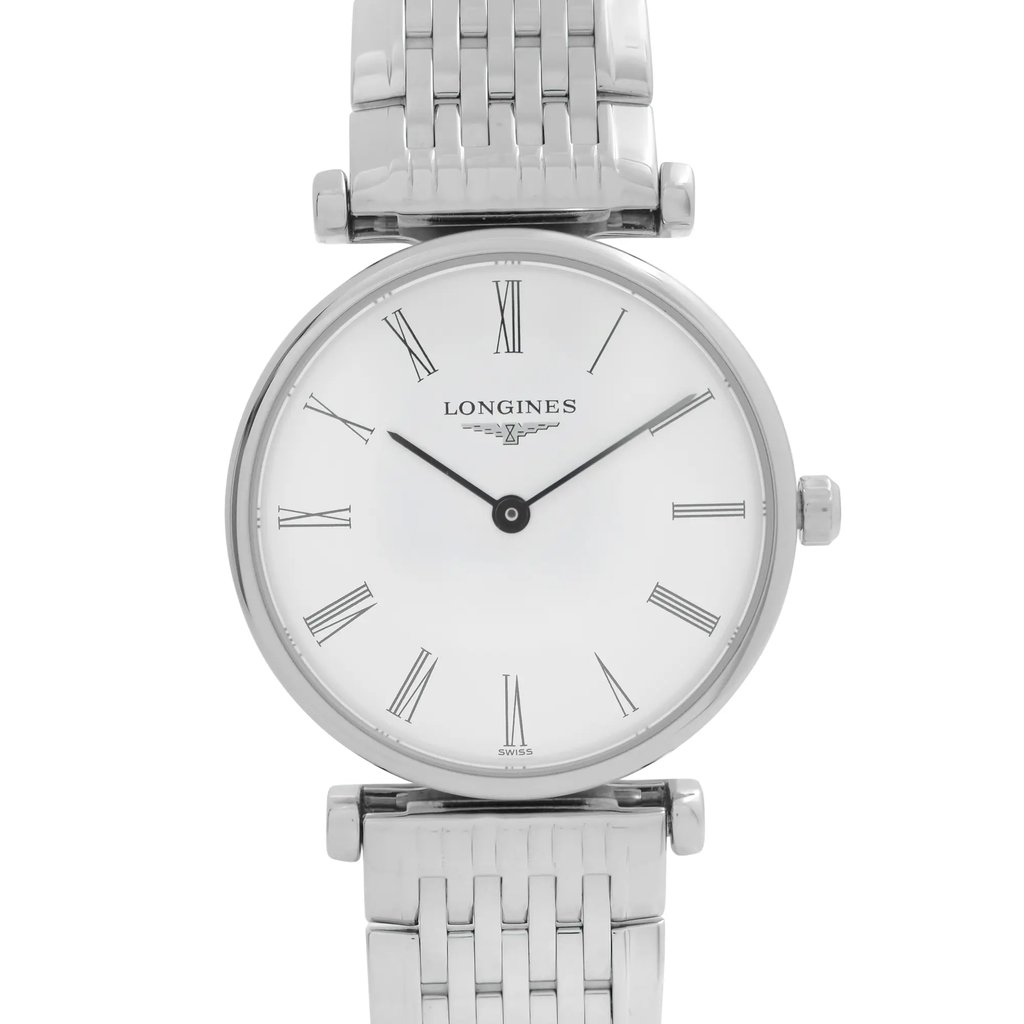 Up Close Front Facing Picture Of Longines L4.209.4.11.6 Stainless Steel Watch Pre Owned Condition