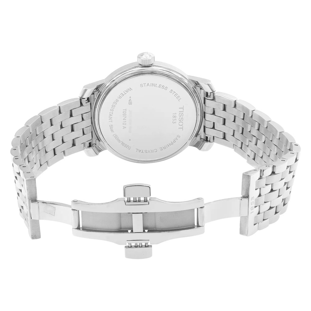 Back View Of Snap Back Case And Open Stainless Steel Band Of Tissot T097.410.11.038.00 Watch Display Model Condition