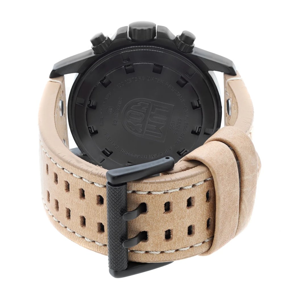 Back View Of Solid Back Case And Closed Leather Band Of Luminox XL.1945 Watch Display Model Condition