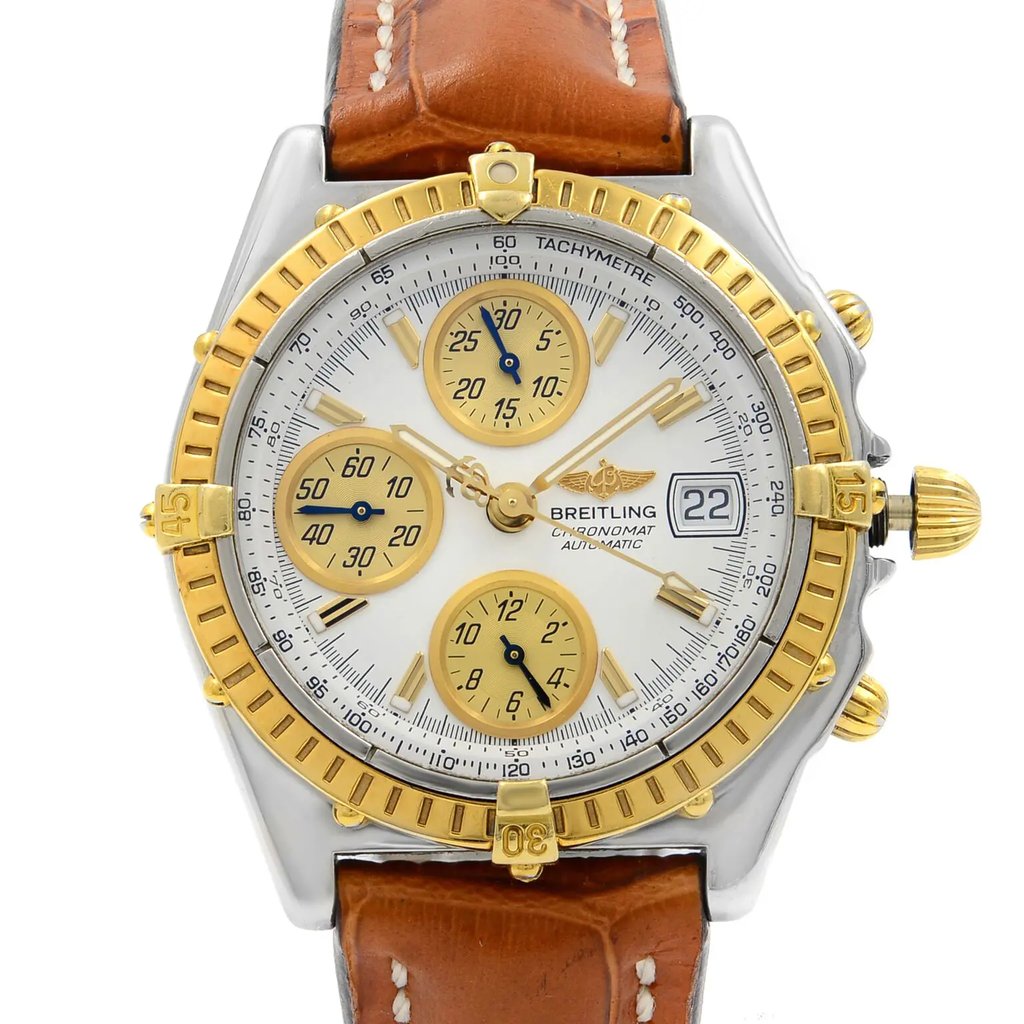Up Close Front Facing Picture Of Breitling B13050.1 Stainless Steel Watch Pre Owned Condition