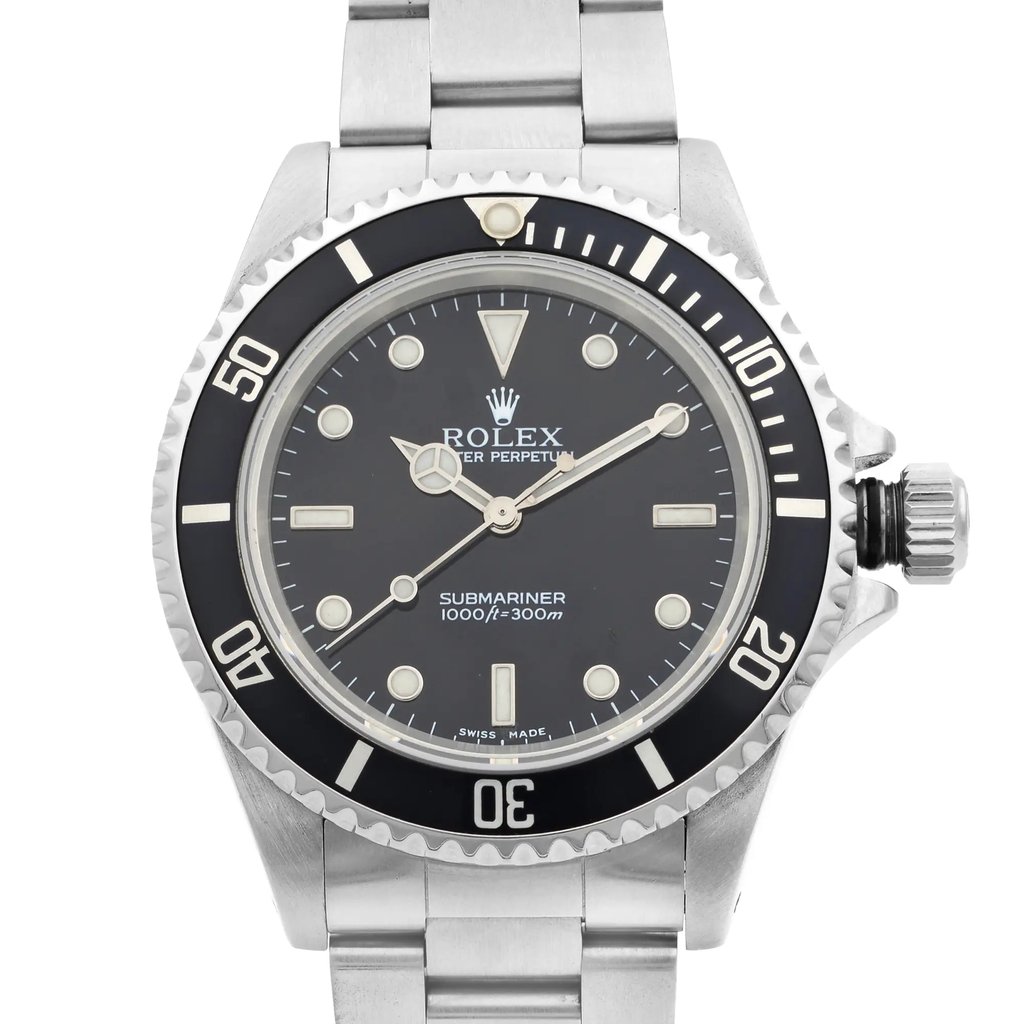 Up Close Front Facing Picture Of Rolex 14060 Stainless Steel Watch Pre Owned Condition