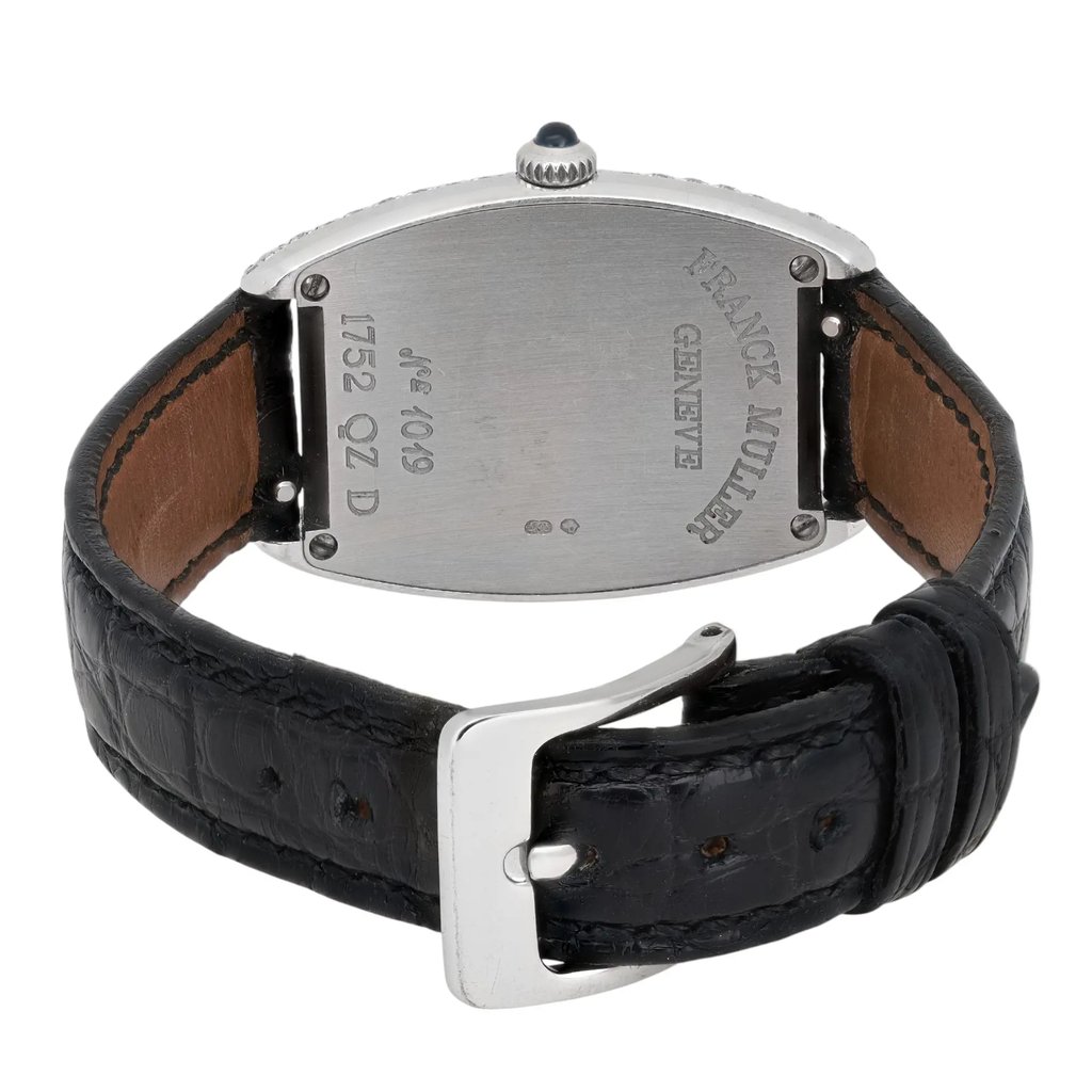 Back View Of Screwback Back Case And Closed Leather Band Of Franck Muller 1752 QZ D Watch Pre Owned Condition