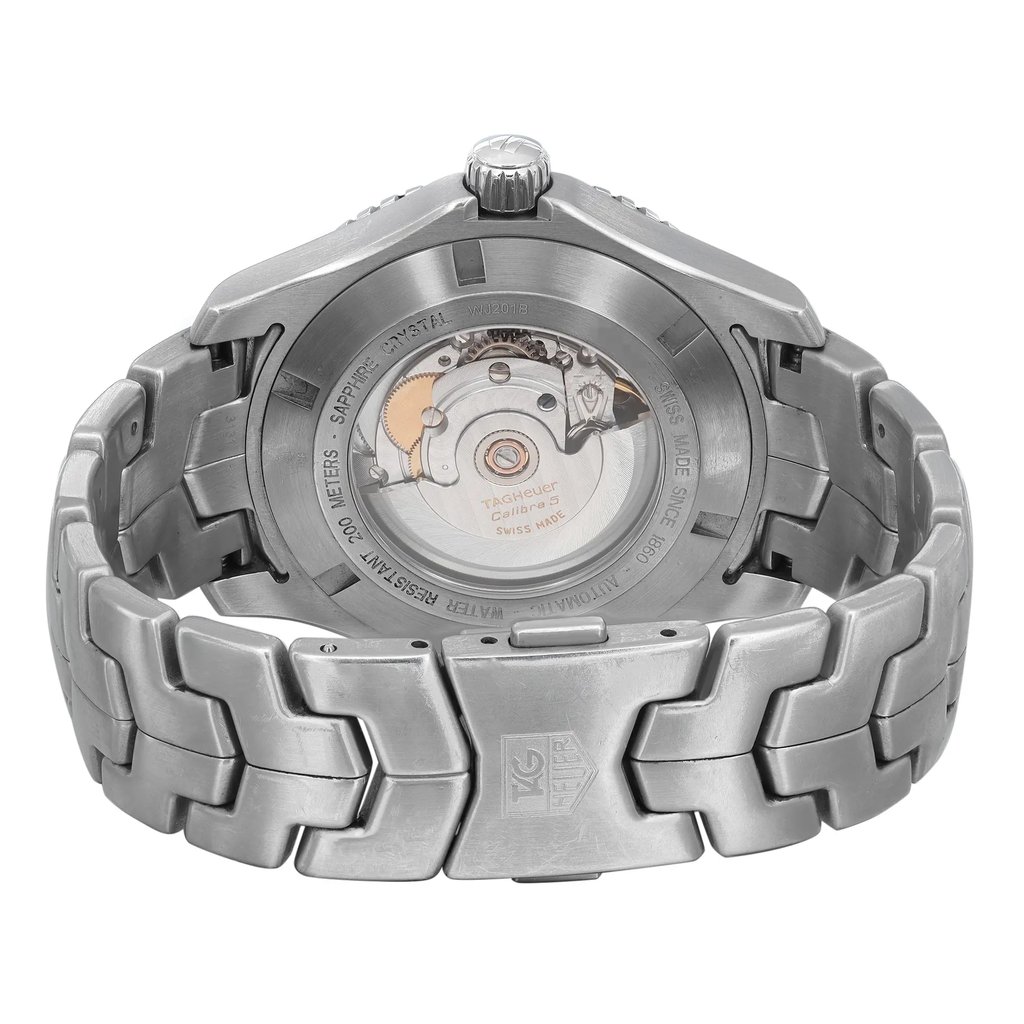 Back View Of Exhibition Back Case And Closed Stainless Steel Band Of TAG Heuer WJ201B.BA0591 Watch Pre Owned Condition
