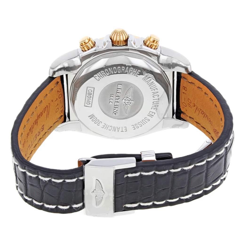 Back View Of {Caseback} Back Case And Closed Leather Band Of Breitling CB014012/BA53-729P Watch Display Model Condition