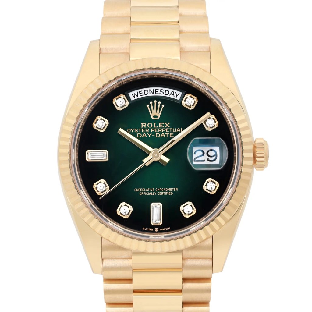 Up Close Front Facing Picture Of Rolex 128238 Yellow Gold Watch Pre Owned Condition