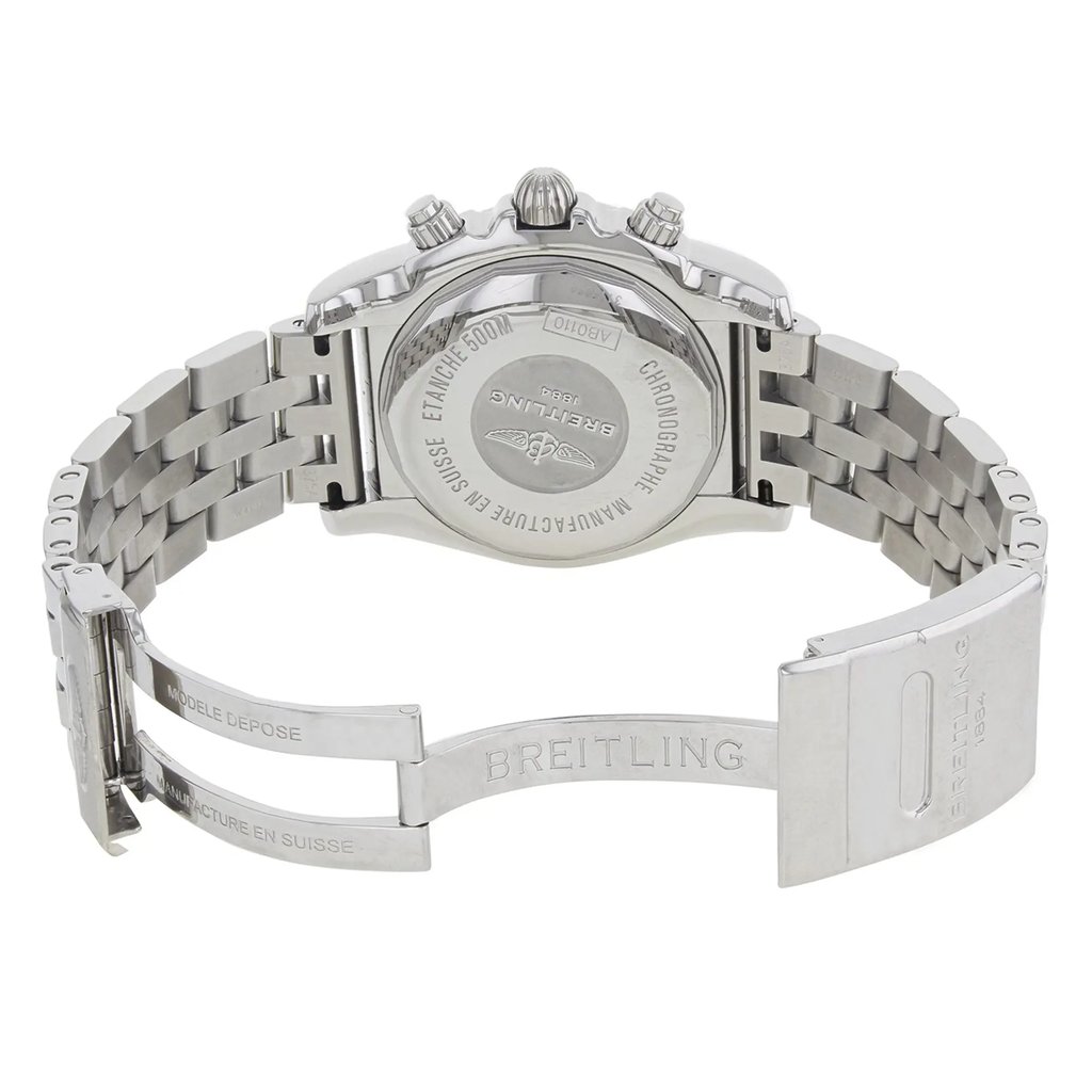 Back View Of {Caseback} Back Case And Open Stainless Steel Band Of Breitling AB011012/B967-375A Watch Display Model Condition