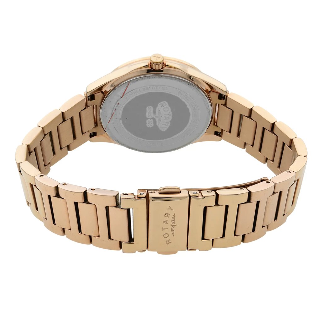 Back View Of Snap Back Case And Closed Stainless Steel Band Of Rotary LB00069/41 Watch Pre Owned Condition