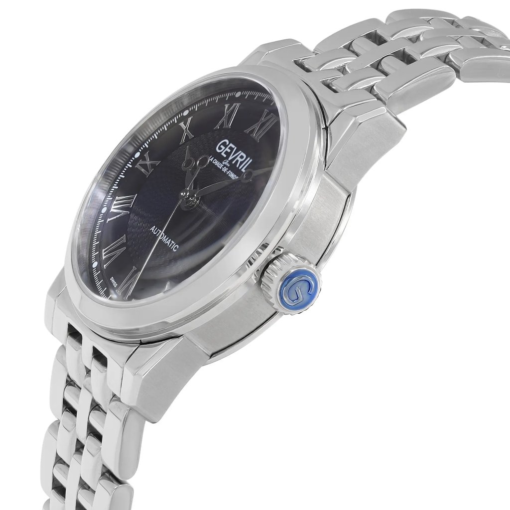 View Of Crown Facing Side Of Gevril 2578 Stainless Steel Watch Display Model Condition