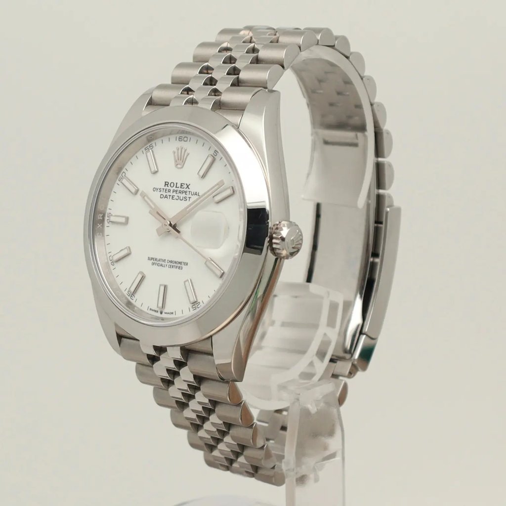 View Of Crown Facing Side Of Rolex 126300 Stainless Steel Watch Pre Owned Condition