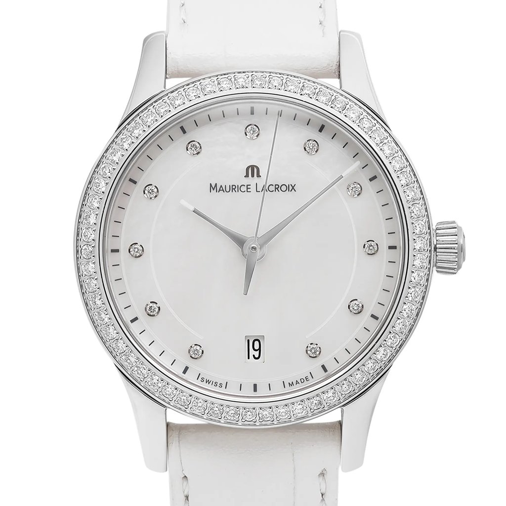 Up Close Front Facing Picture Of Maurice Lacroix LC1026-SD501-170 Stainless Steel Watch Unworn Condition