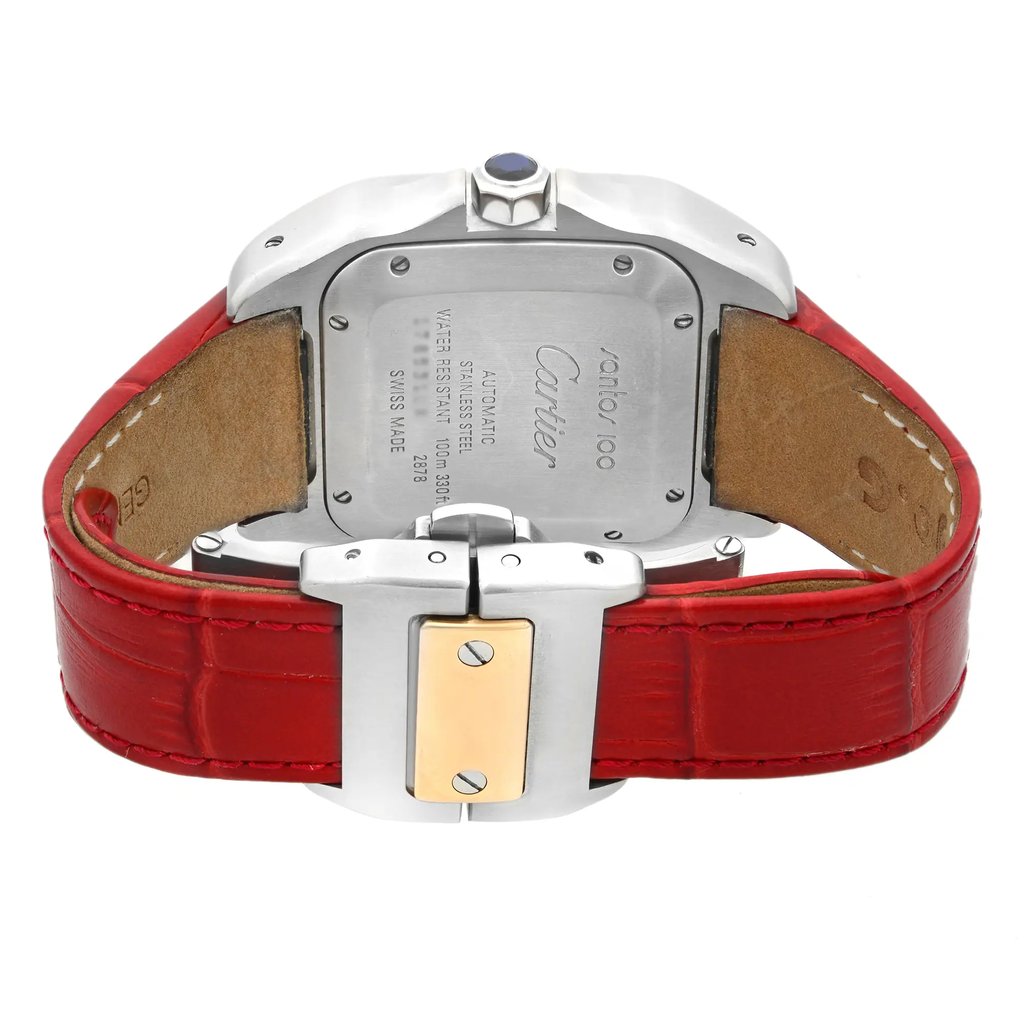 Back View Of {Caseback} Back Case And Closed Leather Band Of Cartier W20107X7 Watch Pre Owned Condition