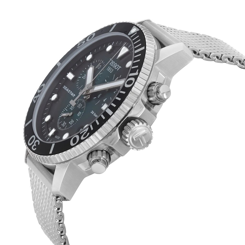 View Of Crown Facing Side Of Tissot T120.417.11.091.00 Stainless Steel Watch New With Defects Condition