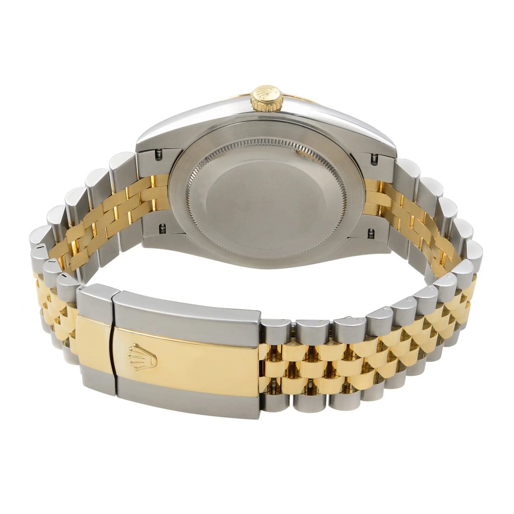 Back View Of Solid Back Case And Closed Stainless Steel,Gold Band Of Rolex 126333 Watch Unworn Condition