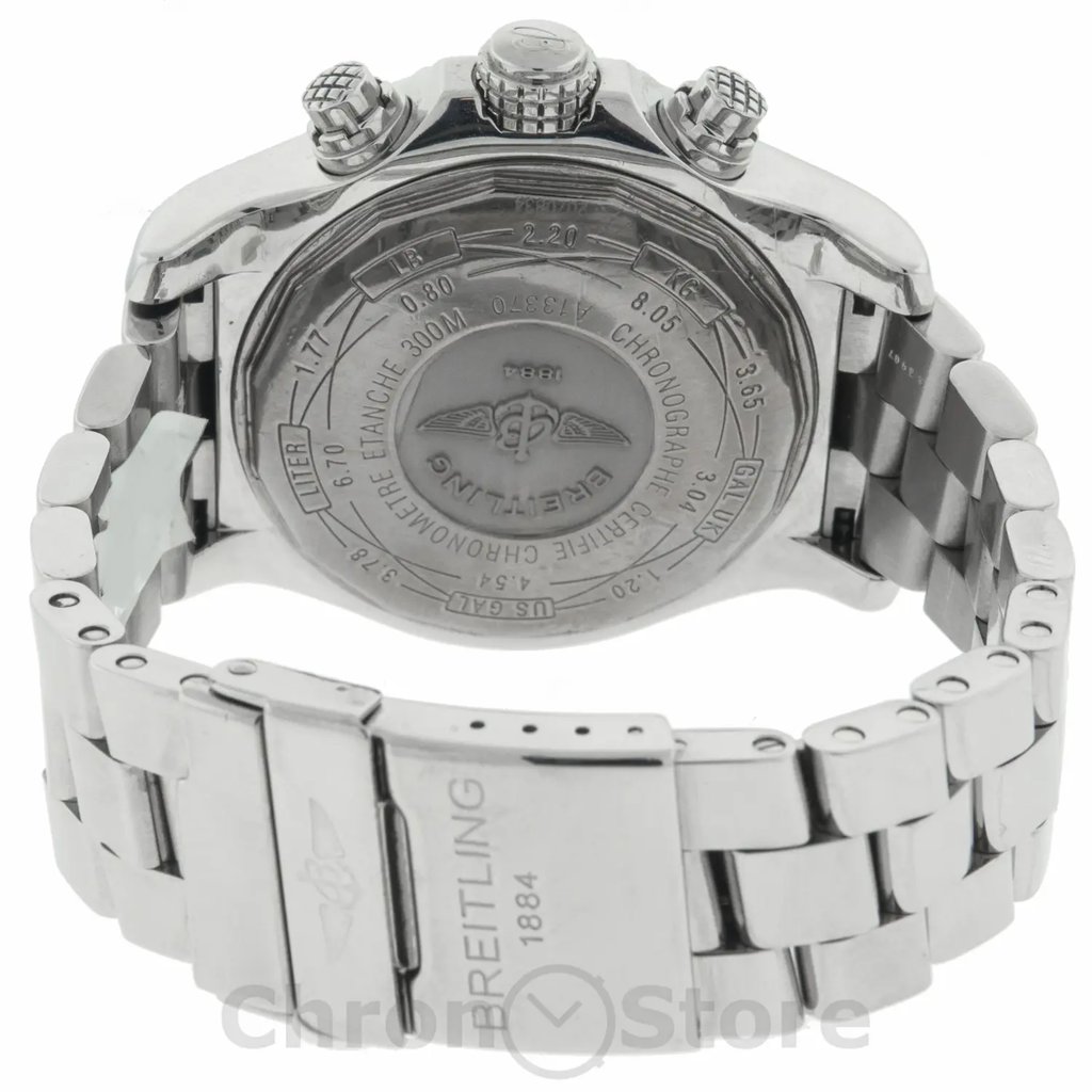 Back View Of {Caseback} Back Case And Closed Stainless Steel Band Of Breitling A13370 Watch Pre Owned Condition